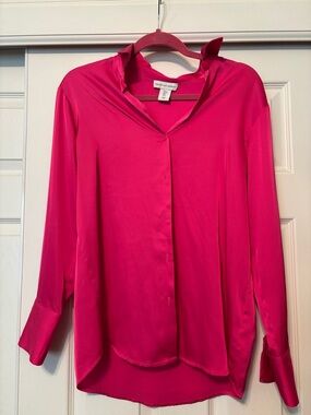 cupcakes & cashmere Hot Pink Satin Button-Down Blouse